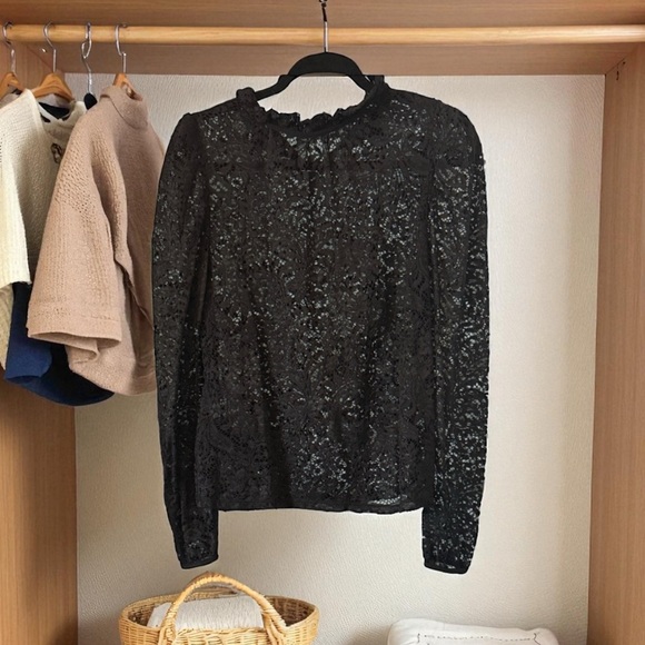 Adiva Chic sheer black lace blouse with intricate patterns. - Picture 8 of 8